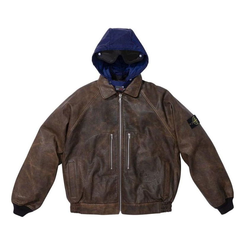 Bomber bunda Supreme Leather Bomber Jacket by Supreme x Stone Island Hnedá | SUP-FW23-165