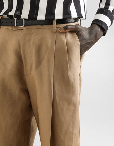 Nohavice Dolce & Gabbana Dolce & Gabbana Linen Pleated Cropped Trousers 56 Béžová | GP114TFU4MCM0453, 3