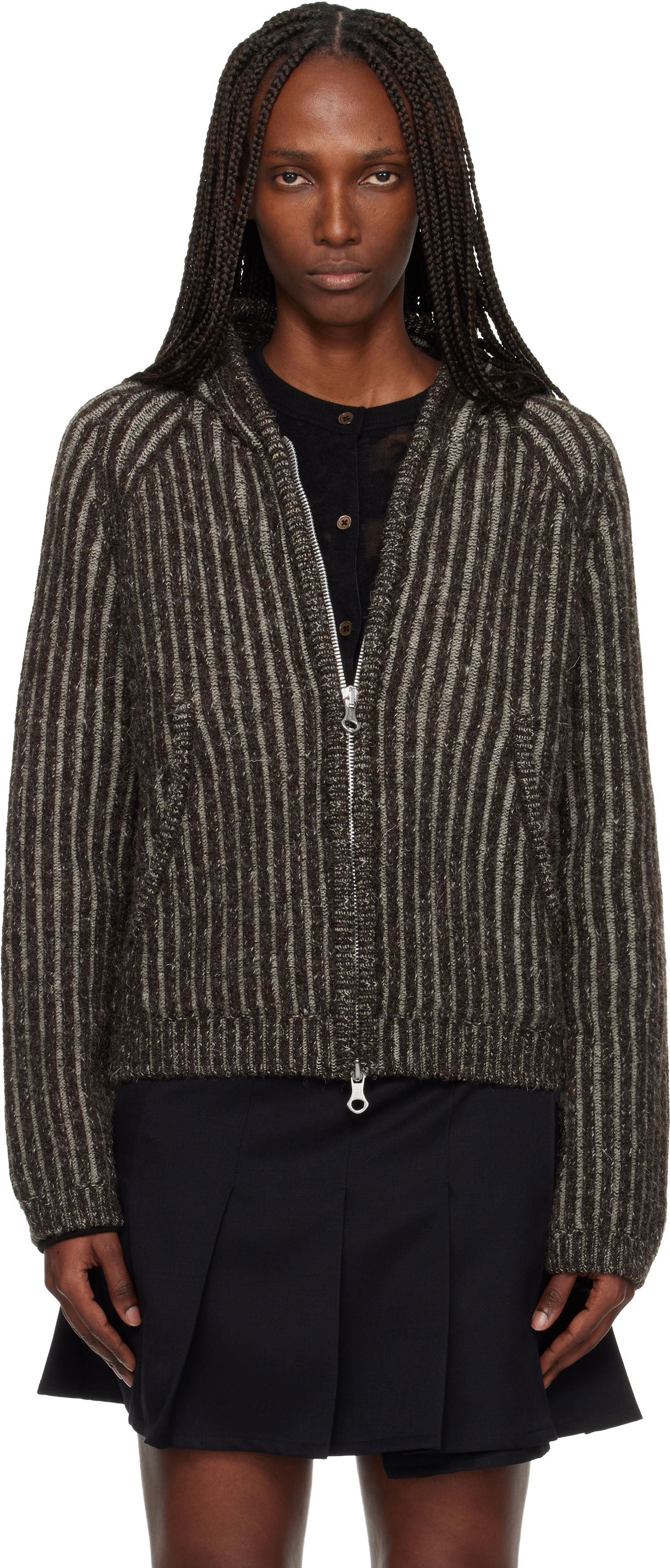 Mikina OUR LEGACY Striped Knit Full-Zip Level Hoodie Hnedá | W4253LV, 0