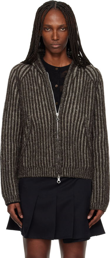 Mikina OUR LEGACY Striped Knit Full-Zip Level Hoodie Hnedá | W4253LV, 0