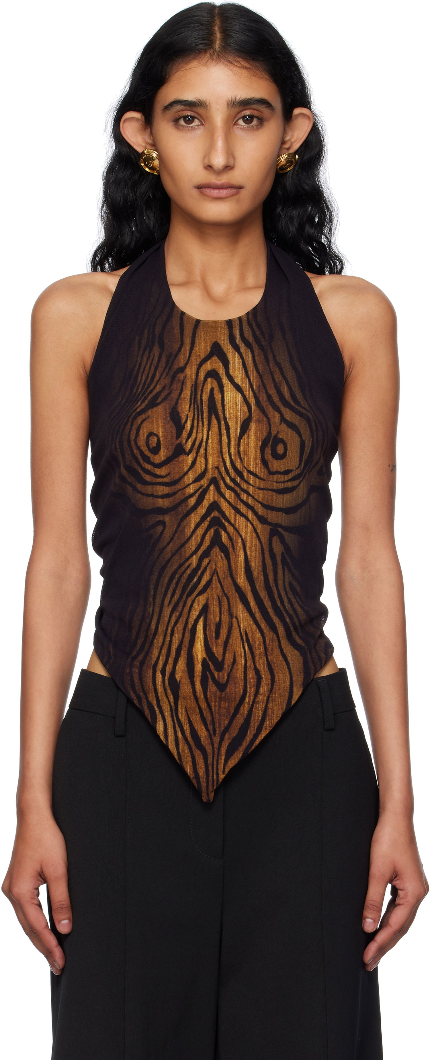 Tielko Jean Paul Gaultier Jean Paul Gaultier Scarf Print Wood Halter Top Čierna | 25/03-W-TO316-M002P-0060, 0