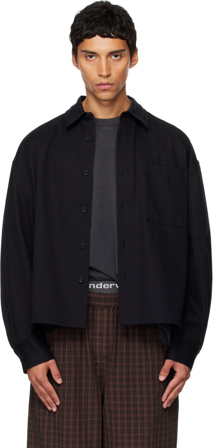 Košeľa Alexander Wang Alexander Wang Boxy Cropped Long Sleeve Shirt Čierna | 6WC3251092