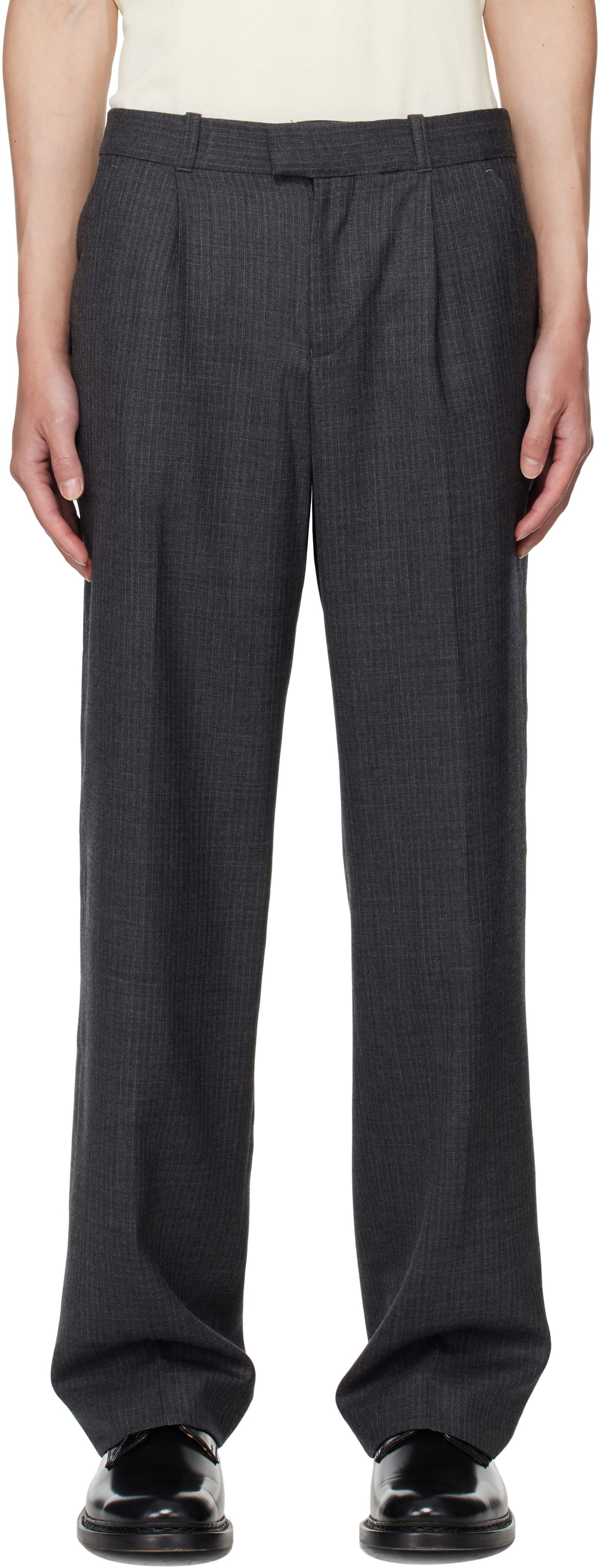 Nohavice OUR LEGACY OUR LEGACY Pinstripe Slacks Šedá | M4254SS, 0