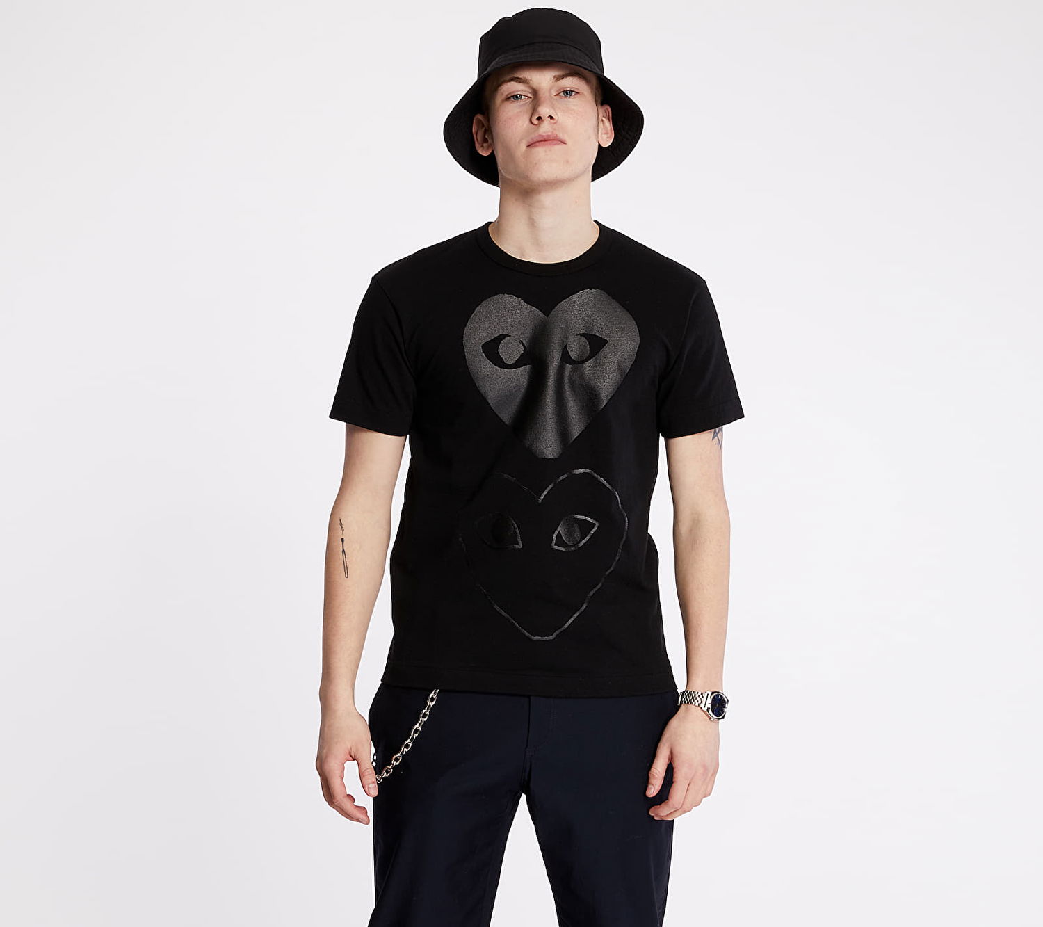 Tričko Comme des Garçons Comme des Garçons PLAY Double Heart T-Shirt Čierna | AX-T194 BLACK, 0