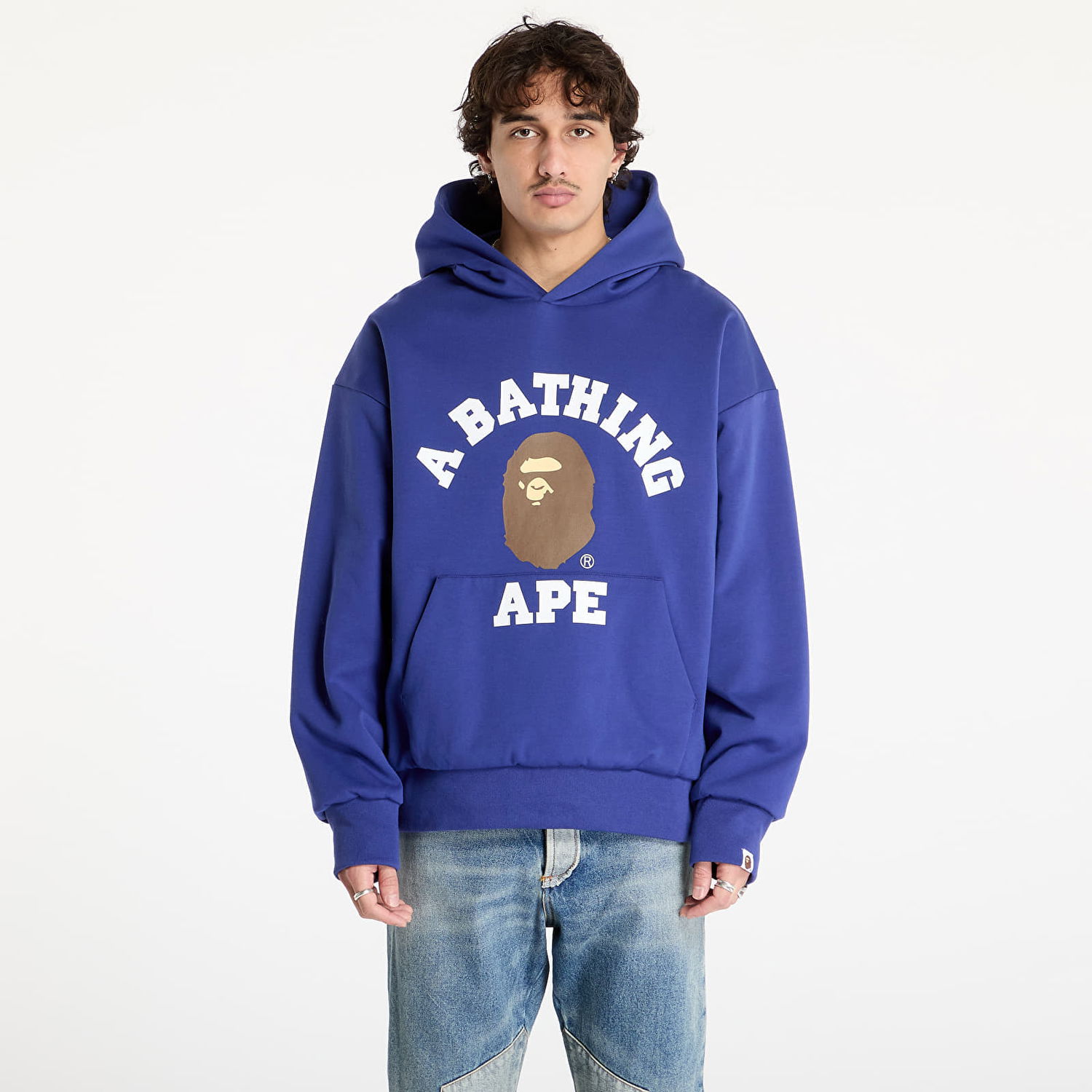 Mikina BAPE College Puffy Relaxed Fit Pullover Hoodie Modrá | 001PPK801012M BLU, 0