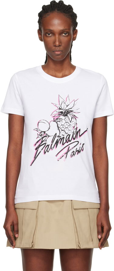 Tričko Balmain Fruits Print T-shirt Biela | FF1EF000GF13, 0