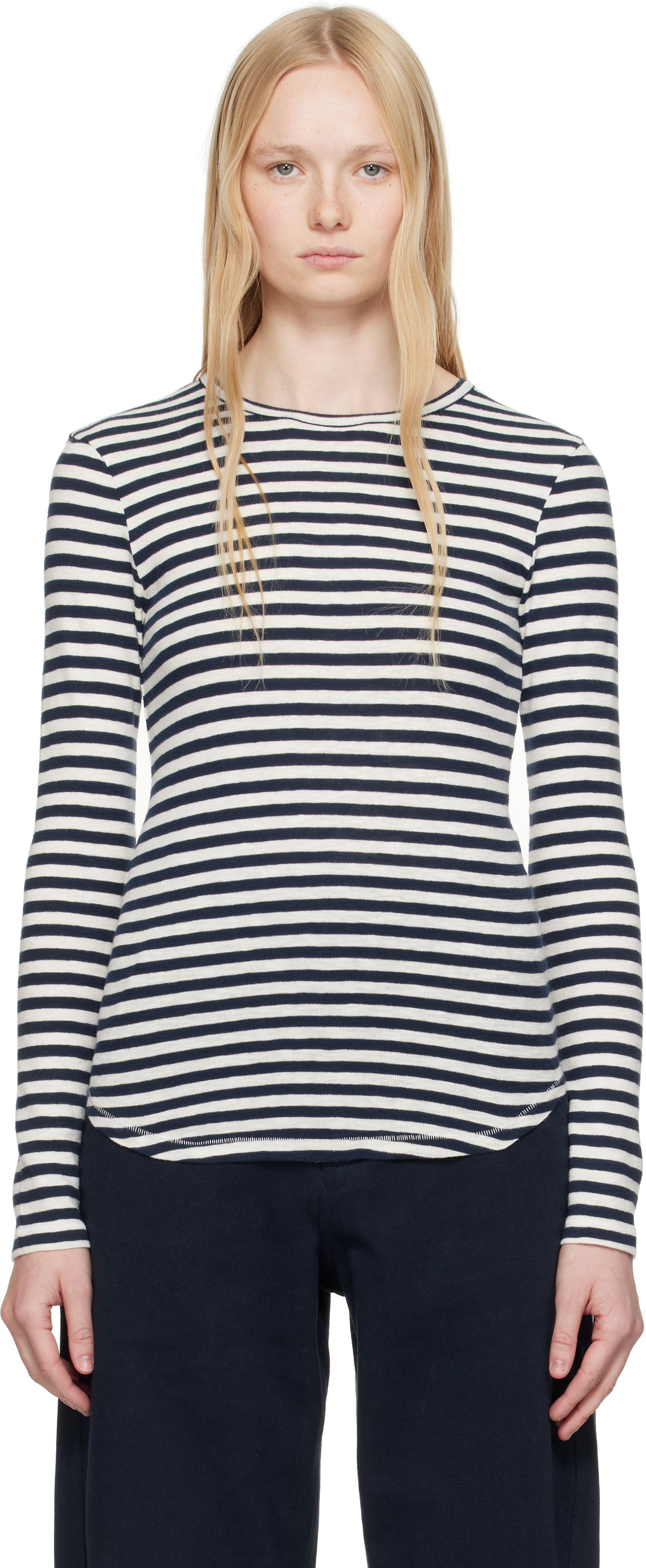 Tričko YMC YMC Earth Stripe Long Sleeve T-Shirt Navy | Q6AZE, 0