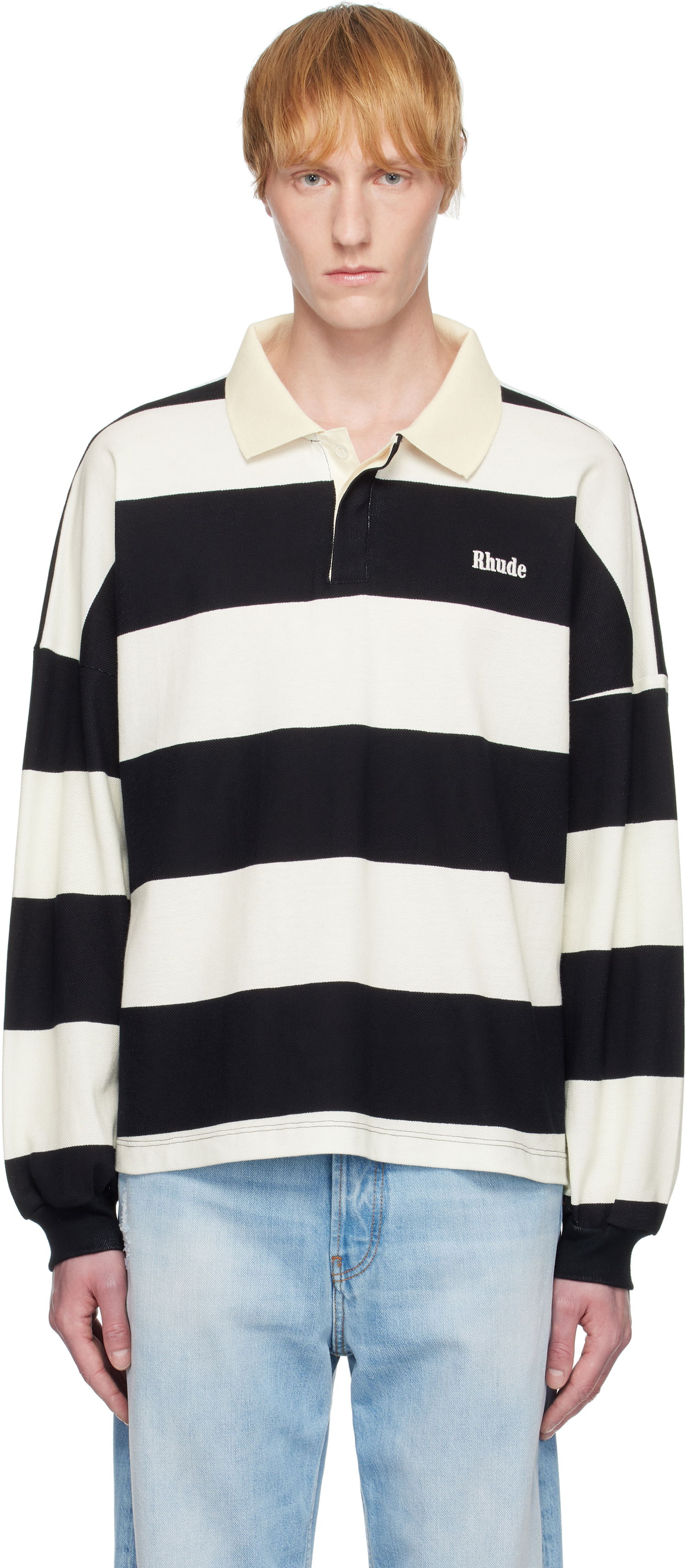 Polo tričko Rhude Rhude Striped Piqué Polo Čierna | RHSS25PO03012, 0