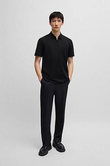 Polo tričko BOSS BOSS Zip-Neck Polo Shirt Čierna | 50543368, 1