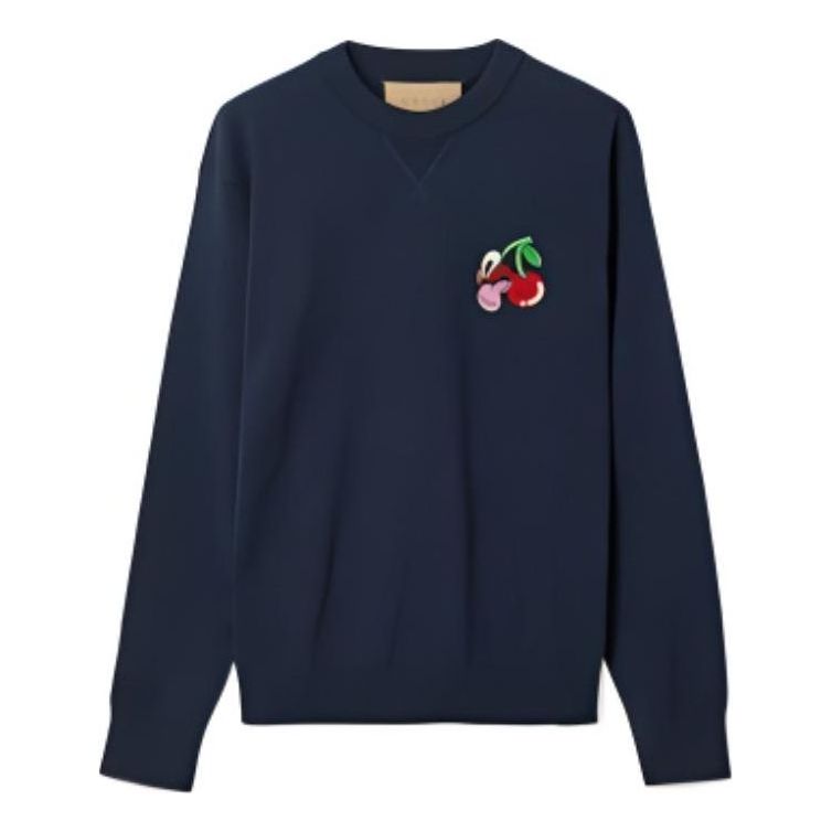 Sveter Gucci Gucci Cotton Wool Sweater With Cherry Patch Navy | 781331-XKDZQ-4669, 0