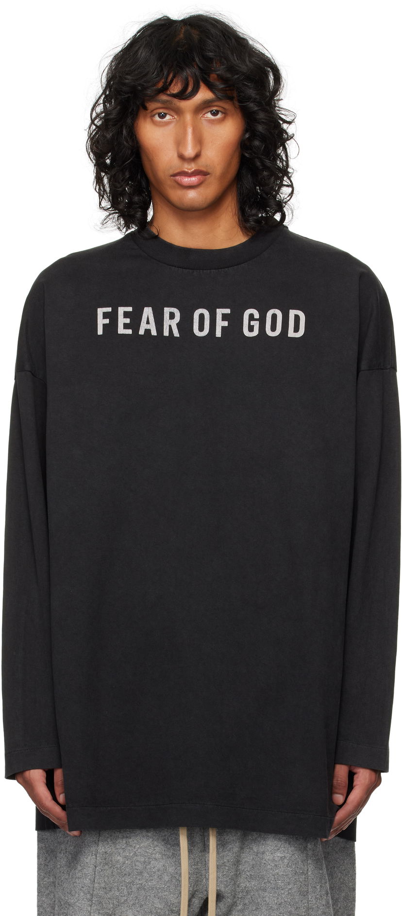 Tričko Fear of God Long Sleeve T-shirt Čierna | FG24FW50-10175EGHWJ