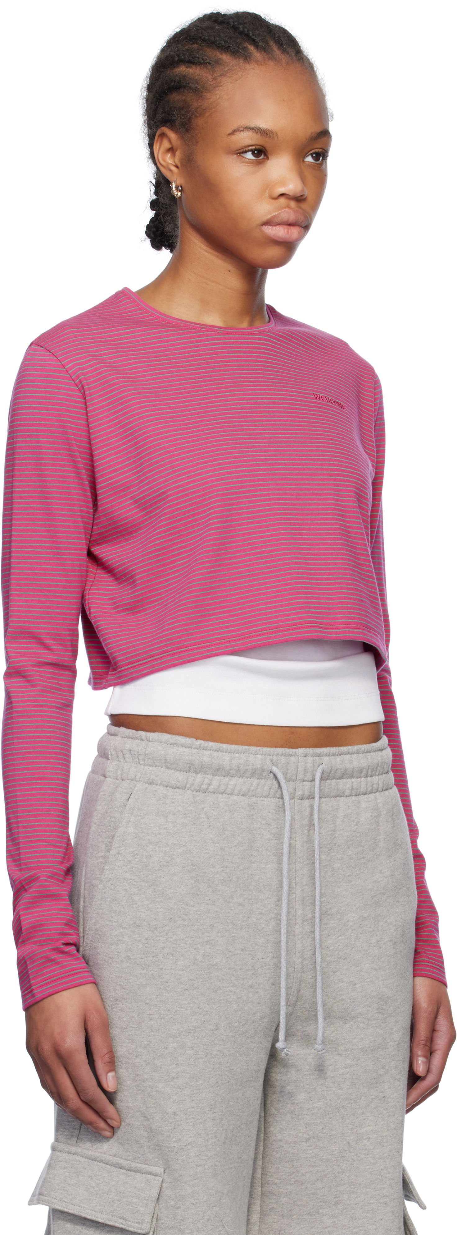Crop Top We11done We11done Striped Cropped T-Shirt Ružová | WD-TT0-25-716-W-PK, 1