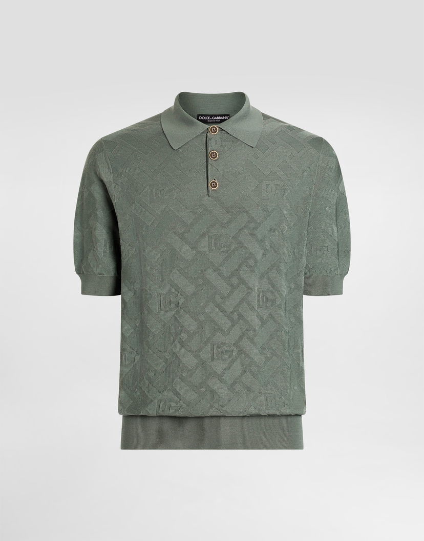 Polo tričko Dolce & Gabbana Dolce & Gabbana Micro-dot Stitch Silk Polo Shirt Zelené | GXZ02TJBSOCN4085