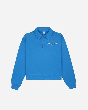 Sveter Sporty & Rich Cursive Logo Embroidered Polo Crewneck Modrá | PO851RB, 0
