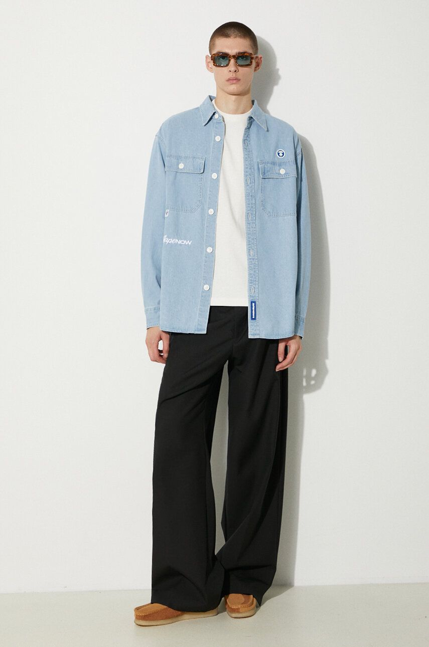 Košeľa AAPE by A Bathing Ape AAPE Regular Fit Denim Shirt Modrá | AAPSTM8472XXM, 1