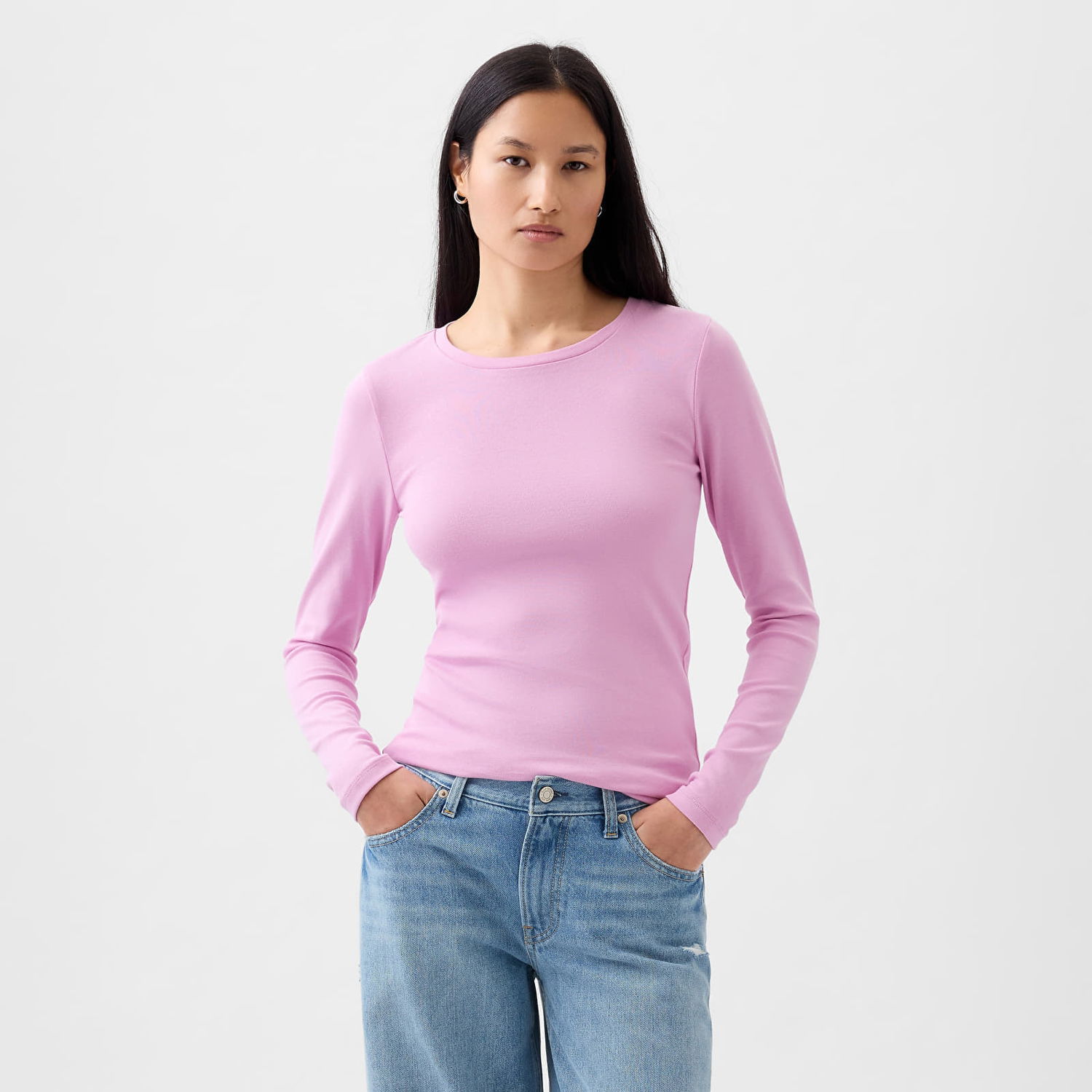 Tričko GAP Top Longsleeve Crewneck Modal Top Sugar Pink Ružová | 540609-14, 0