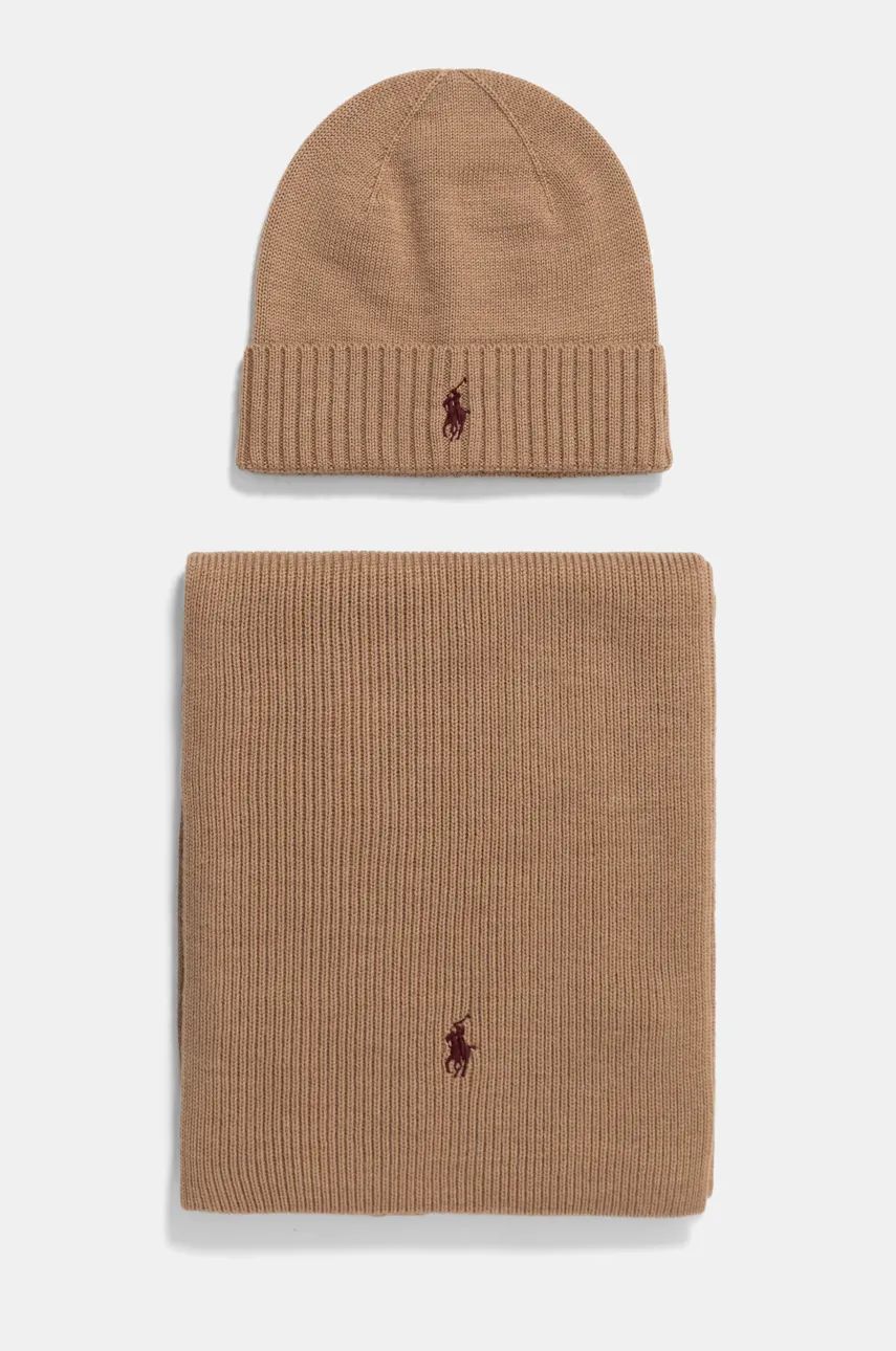 Šál Polo by Ralph Lauren Wool Hat and Scarf Set Hnedá | 710951146, 0