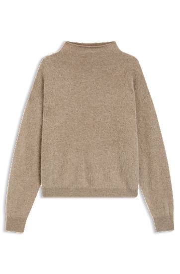 Sveter BOSS High-neck Washed Cashmere Sweater Béžová | 50550806