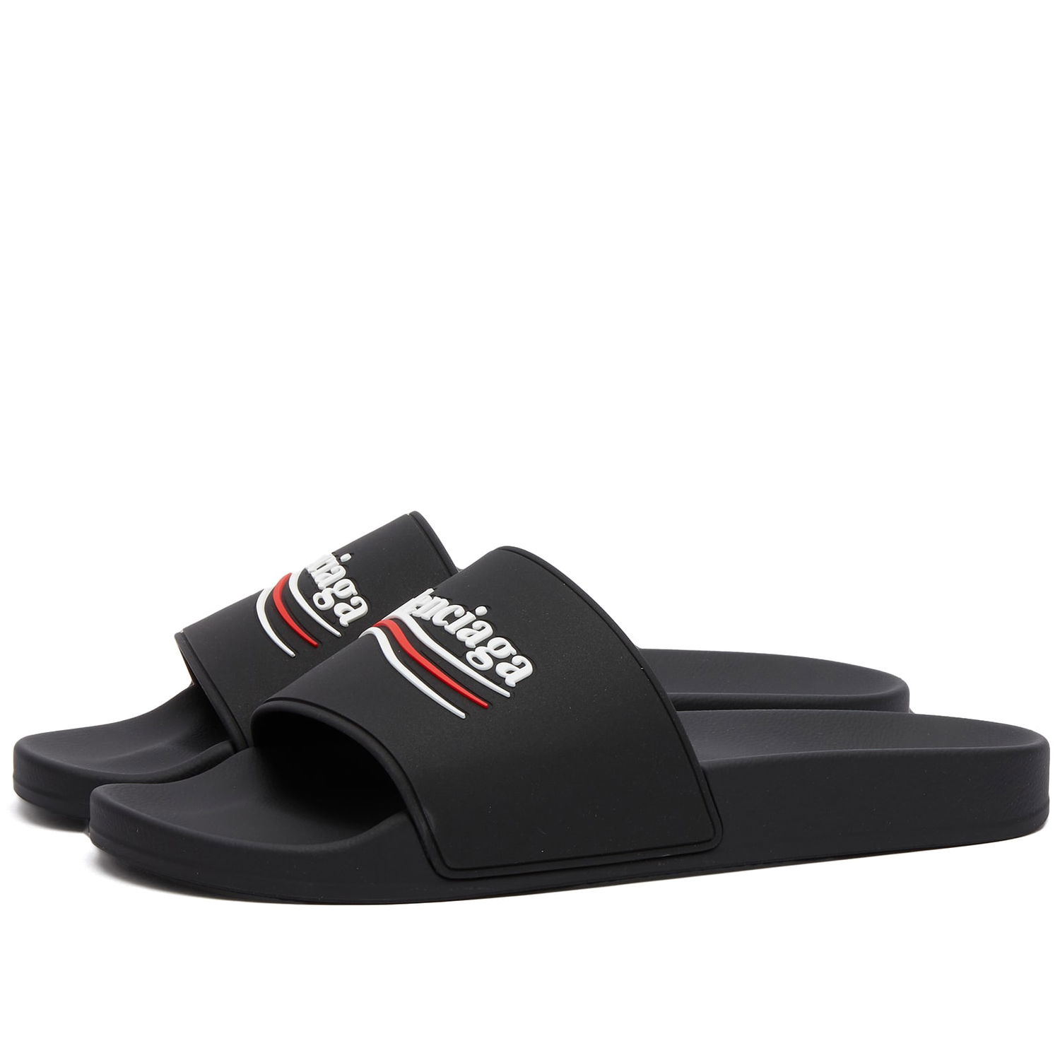 Tenisky a topánky Balenciaga Men's Political Logo Pool Slide in Black/White/Red,  | END. Clothing Čierna | 776818-W1S80-1096, 0