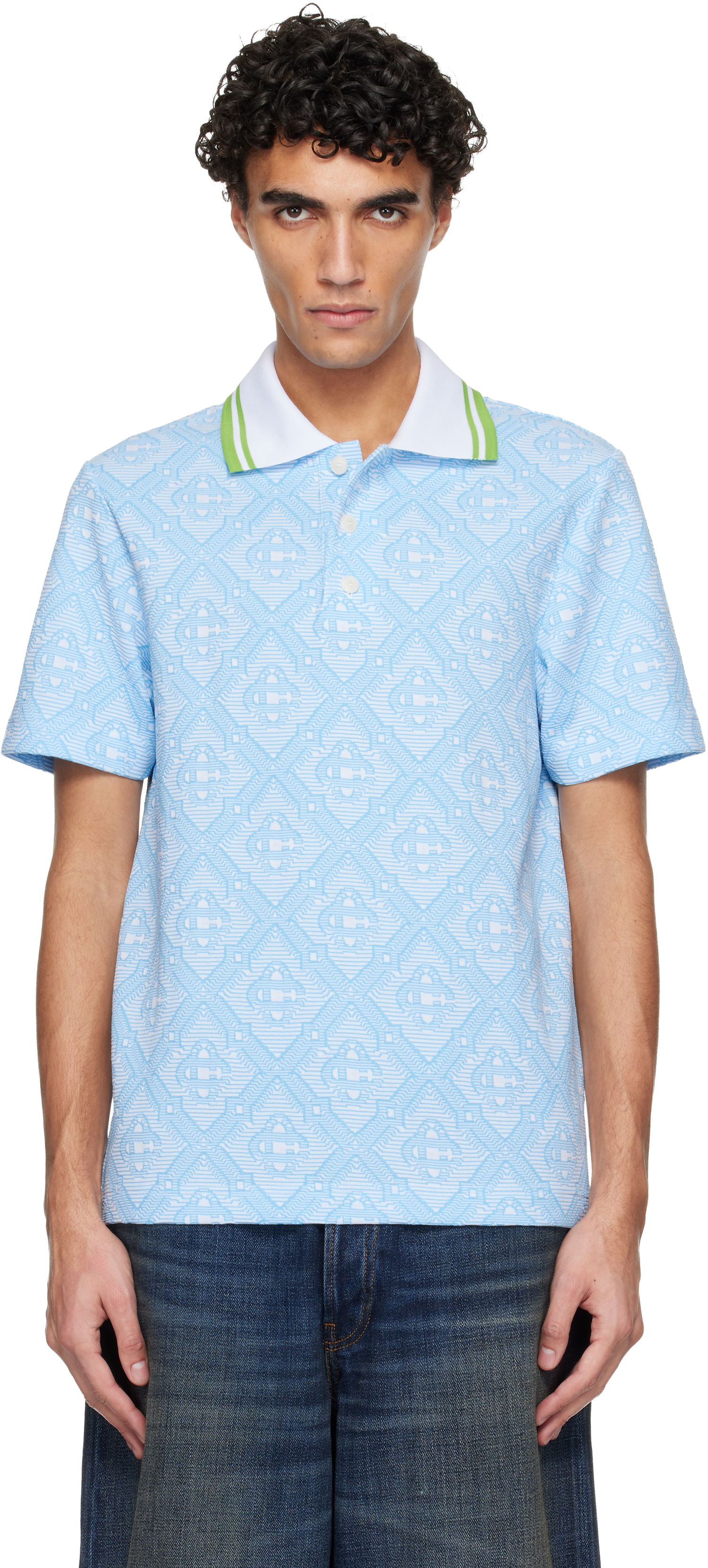 Polo tričko Casablanca Casablanca Jacquard Polo Modrá | M-SP26-JTP-466-01, 0