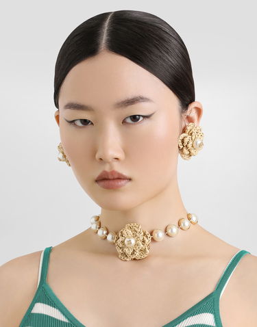 Náhrdelník Dolce & Gabbana Dolce & Gabbana Pearl and Raffia Flower Necklace Metalická | WNR6R1W1111ZOO00, 1
