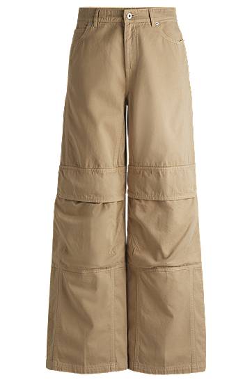 Cargo nohavice BOSS Cotton Twill Wide-Leg Cargo Trousers Béžová | 50530833, 0