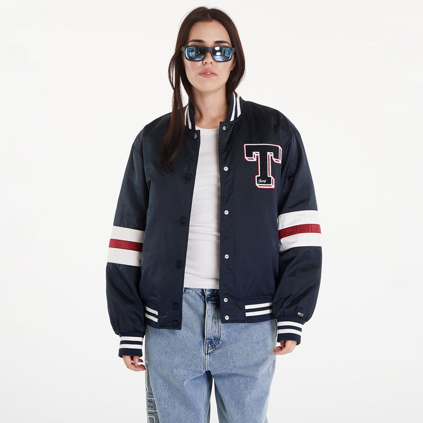 Bomber bunda Tommy Hilfiger Satin Letterman Bomber Jacket Dark Night Navy Navy | DW0DW18306 C1G