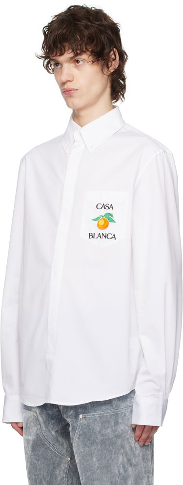 Košeľa Casablanca Casablanca Embroidered Orange Oxford Shirt Biela | MPS25-SH-150-01, 3