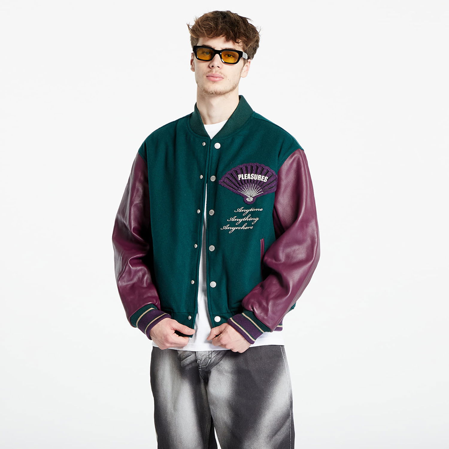 Bunda Pleasures Fan Varsity Jacket Zelené | P23W037 GREEN, 0