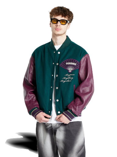 Bunda Pleasures Fan Varsity Jacket Zelené | P23W037 GREEN