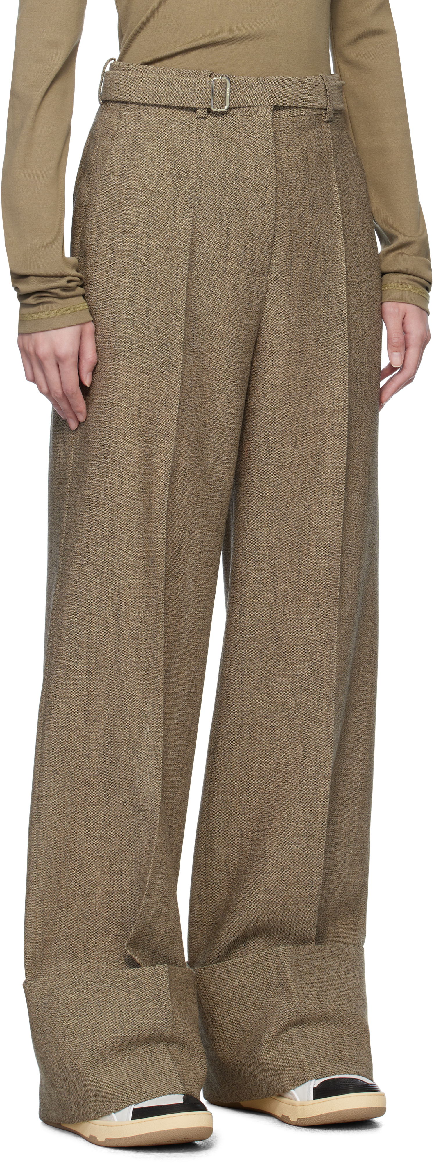 Nohavice LANVIN Lanvin Wide-Leg Cuffed Wool Trousers Hnedá | RW-TR0510-6040-P25, 1