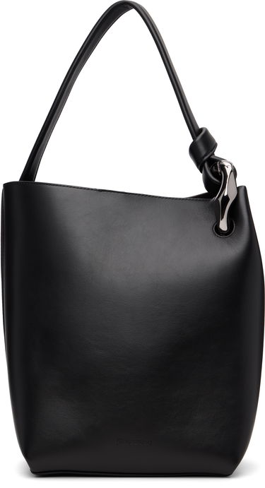 Taška cez rameno JW Anderson Corner Bucket Leather Shoulder Bag with Knot Detail and Sculptural Hardware Čierna | HB0738-LA0232, 0