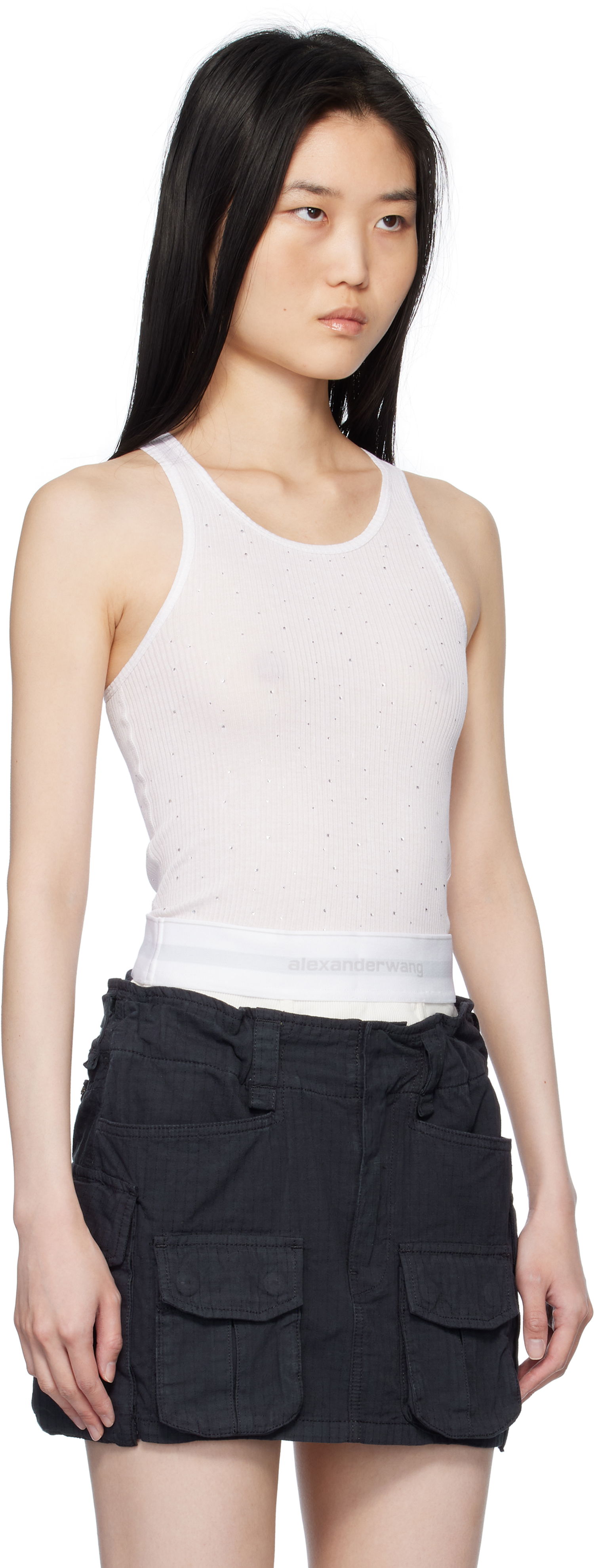 Tielko Alexander Wang White Crystal Hotfix Racer Tank Top Biela | WL001T, 1