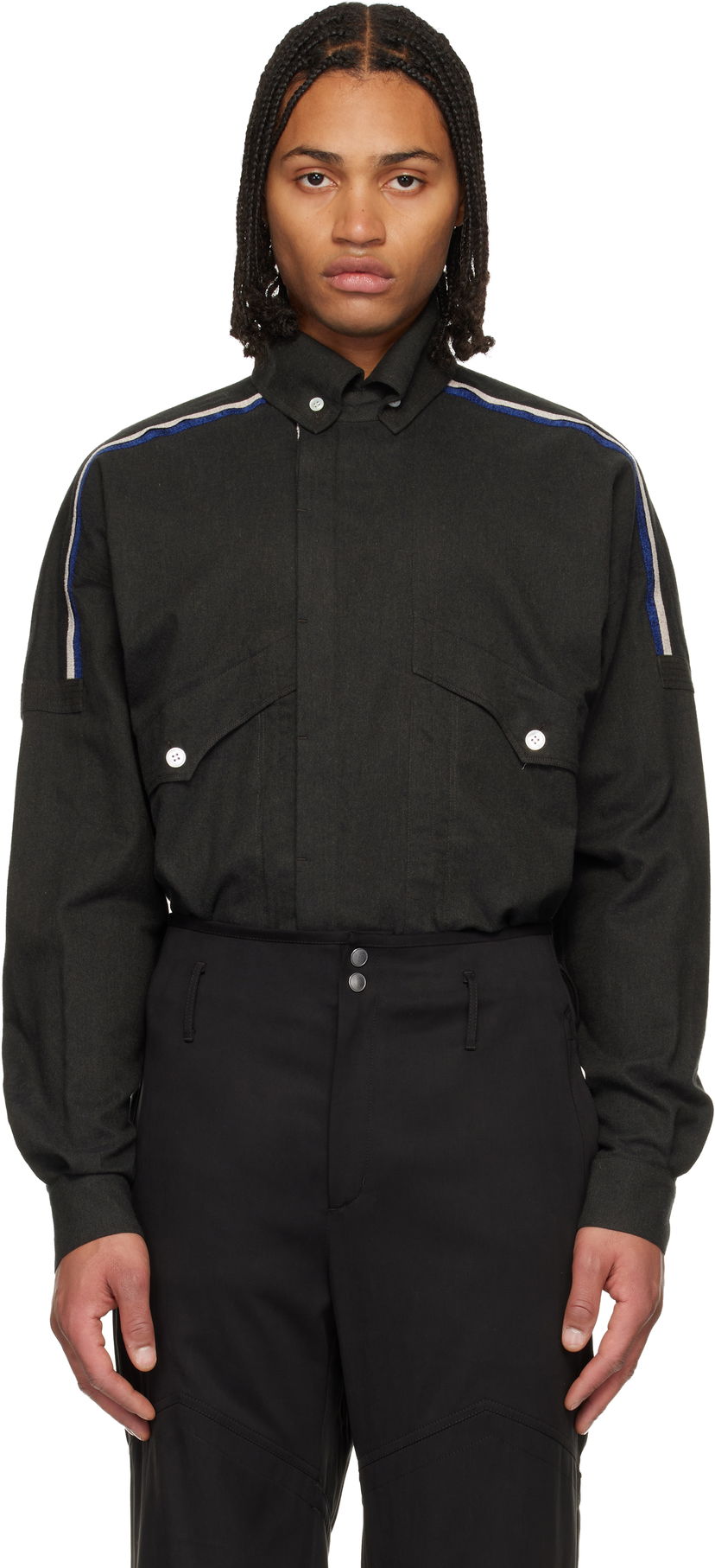 Košeľa KIKO KOSTADINOV Vig Long Sleeve Shirt with Shoulder Stripes and Chest Pockets Šedá | KKAW25SH03-57