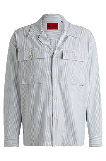 Košeľa BOSS Oversized Overshirt in Striped Oxford Cotton Blend Modrá | 50539269, 0