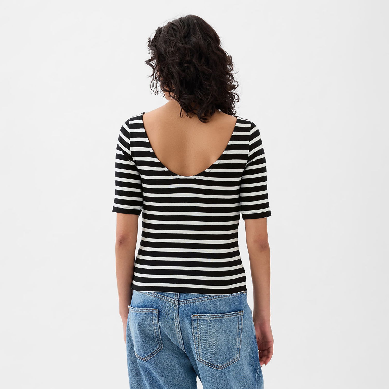 Oblečenie GAP Top Elbow Sleeve Modal Ballet Back Top Black White Stripe Čierna | 878217-02, 1