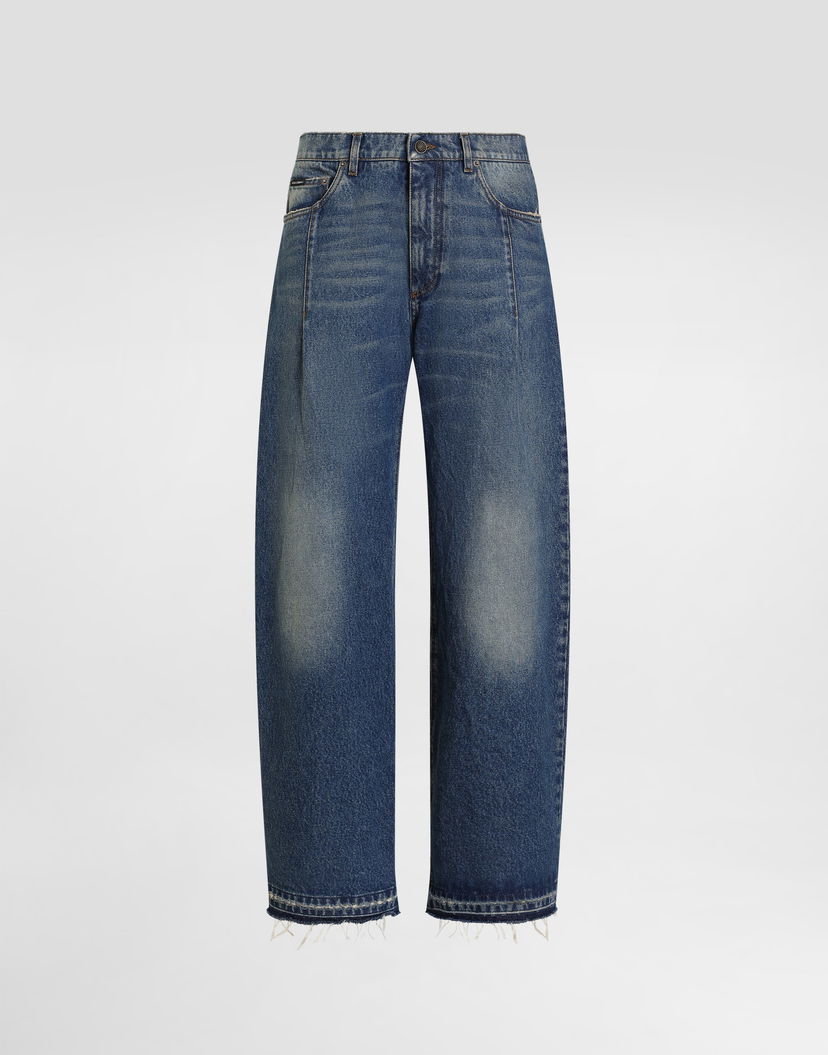Džínsy Dolce & Gabbana Cotton Denim Wide-Leg Distressed Hem Jeans Modrá | GP16UDG8NZ2S9001