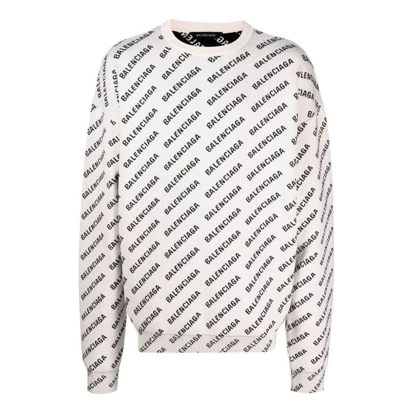 Sveter Balenciaga All Over Logo Crewneck Sweater Béžová | 702952T32339054
