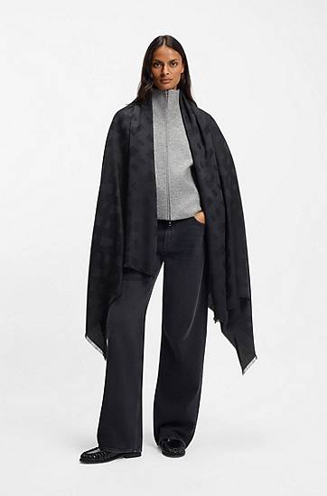 Šál BOSS Monogram scarf modal and wool Čierna | 50555434, 1