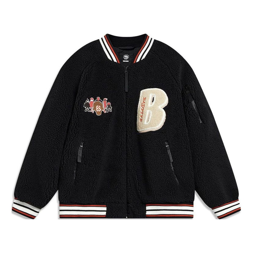 Bomber bunda Li-Ning BadFive Fleece Graphic Baseball Jacket Čierna | AFMT017-2