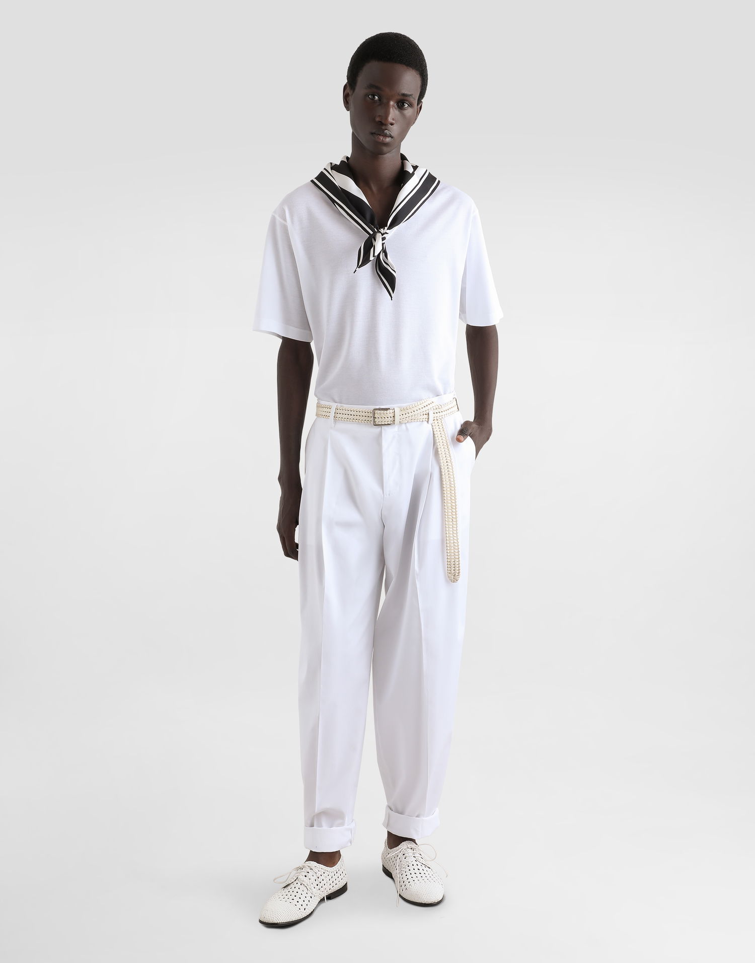 Tričko Dolce & Gabbana Dolce & Gabbana Jersey T-Shirt with Silk Scarf Biela | G8SR8TG7O8EW0800, 1