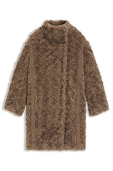 Kabáty BOSS Shaggy faux-fur stand-collar coat with concealed closure Hnedá | 50548340