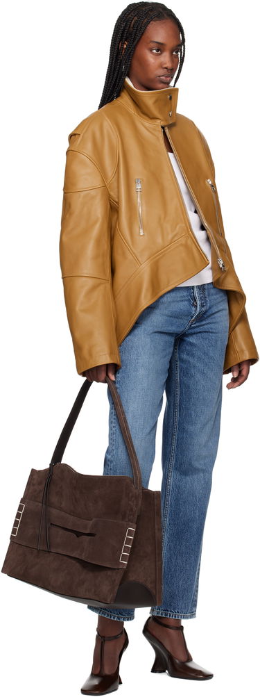 Bunda JW Anderson JW Anderson Curved Hem High Neck Leather Jacket Hnedá | LJ0046-LT0117, 3