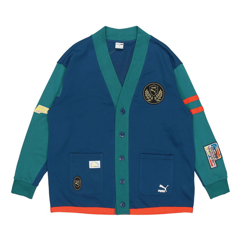 Sveter Puma Mix Badge Long Cardigan Modrá | 537004-45