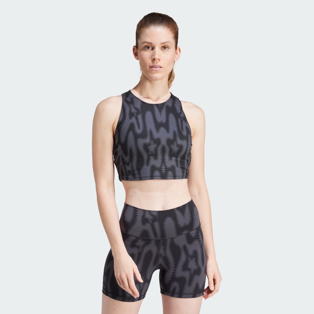 Podprsenka adidas Performance Printed Yoga Studio Crop Top Čierna | IS2976, 1