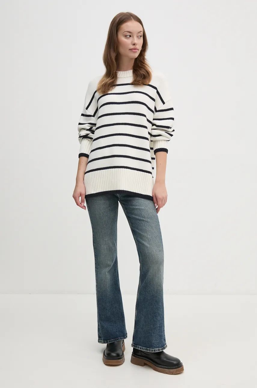 Sveter Barbour Striped Wool Blend Sweater Biela | LKN1580, 1