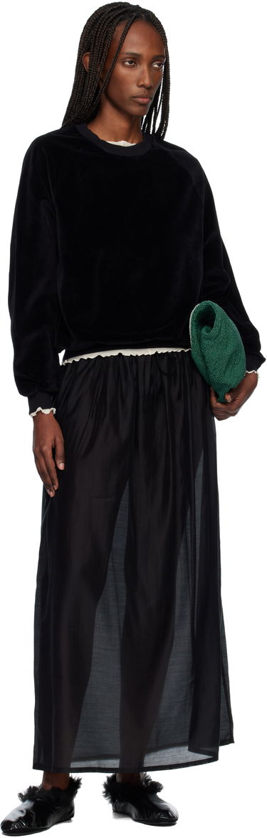 Mikina Baserange Velvet Raglan Sweatshirt with Ruffle Trim Čierna | PURR-VE-WI25, 3