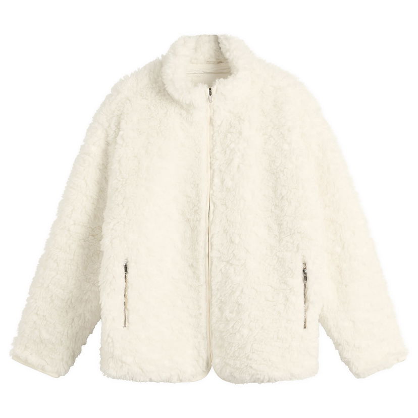 Bunda SKIMS Faux Fur Zip Up Jacket Biela | ZU-ZUP-10193W-EGT
