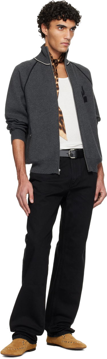 Sveter ISABEL MARANT Sergio Full-Zip Knit Cardigan with Contrast Piping and Embroidered Logo Šedá | CA0171HA-D1L06H, 3