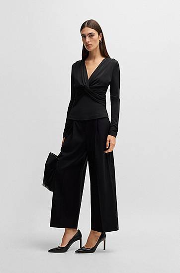 Nohavice BOSS High-Waisted Virgin Wool Trousers Čierna | 50531903, 1